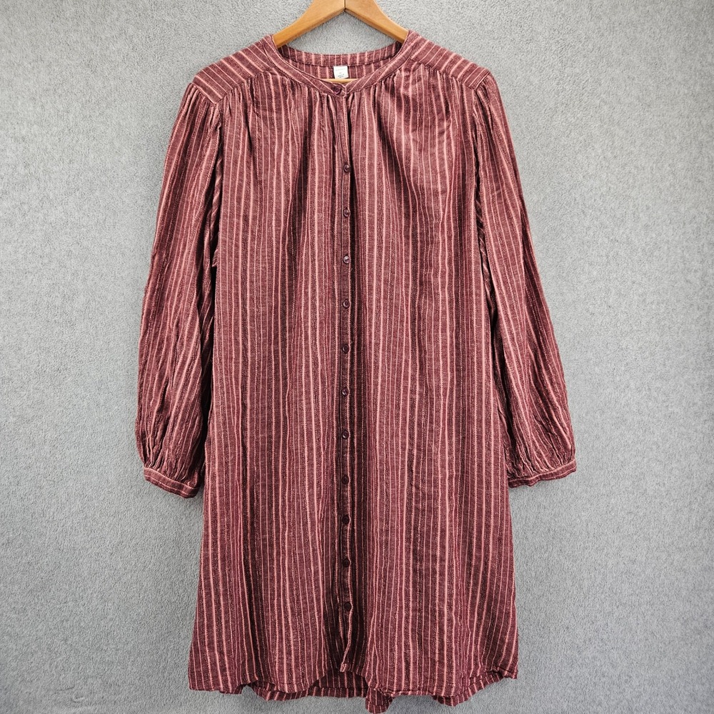 OLD NAVY Shirt Dress Women XL Maroon Striped Long Sleeve Boho Casual Modest